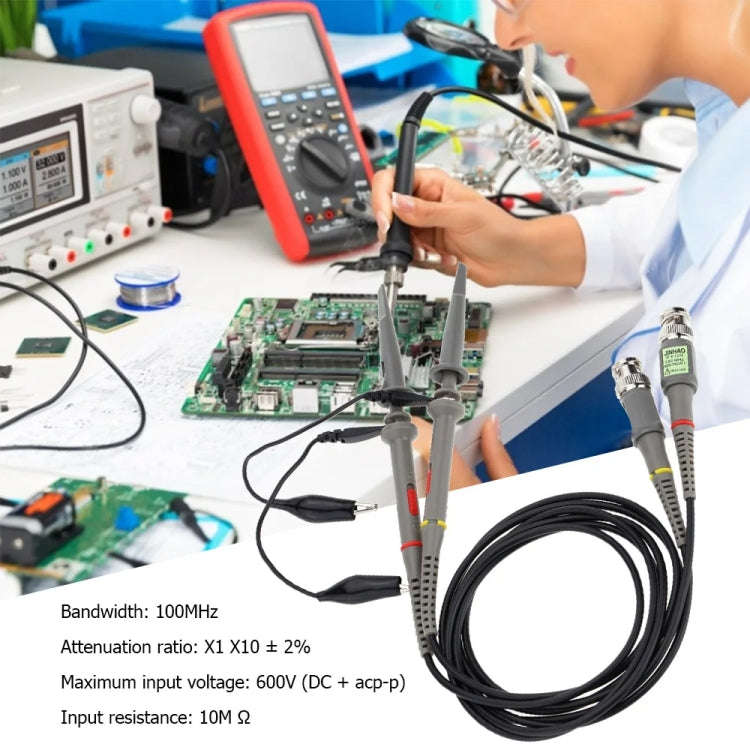 2pcs P6100 Oscilloscope Probe DC-100MHz BNC Connectors Scope Clip Probe