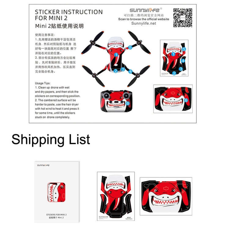 Sunnylife MM2-TZ452 For DJI Mini 2 Waterproof PVC Drone Body + Arm + Remote Control Decorative Pr...