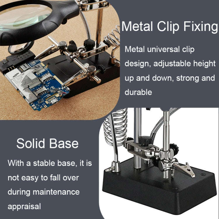 16129-C 2.5X/7.5X/10X LED Lighting Auxiliary Bracket Maintenance Magnifier(EU Plug)
