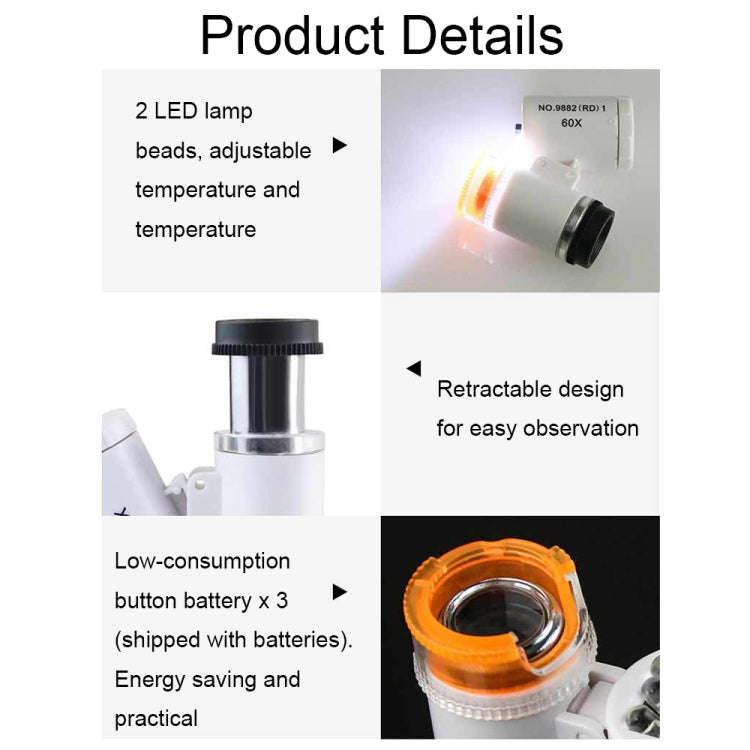9882(RD) 60X Mini HD Banknote Detection Optical Microscope with LED Light, Color: Black