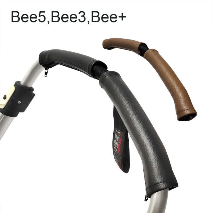 For Bugaboo Bee Series Stroller Armrests PU Leather Zipper Protector(Dark Brown)