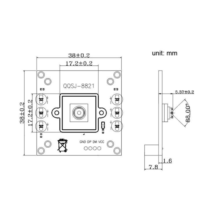 QQSJ-8821 Support UVC USB Mobile Detection Intelligent Recognition VGA Panoramic Camera Module