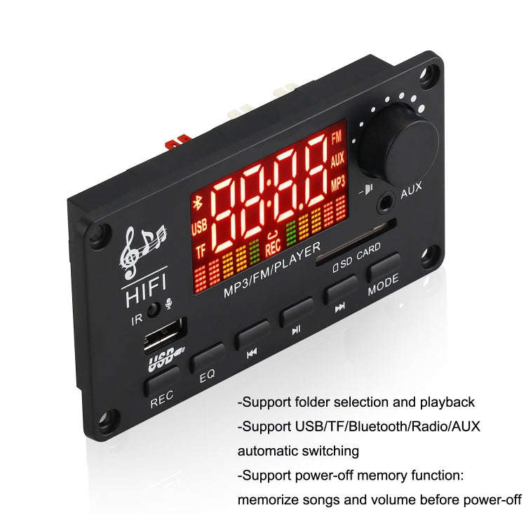 JX-Y04 12V 50W Color Screen Bluetooth Decoding Board,Support FM / Call / Recording, Color: Black ...