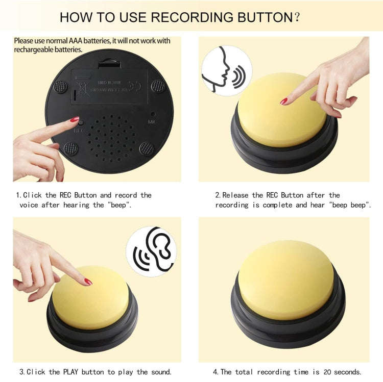 Pet Communication Button Dog Vocal Box Recording Vocalizer, Style: Recording Model(Yellow)