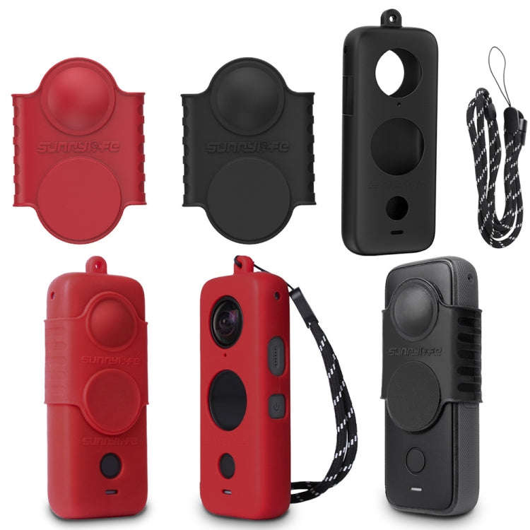 For Insta360 One X2 Sunnylife ST-Q9420 Silicone Protective Case Black Body Case+Lanyard Rope