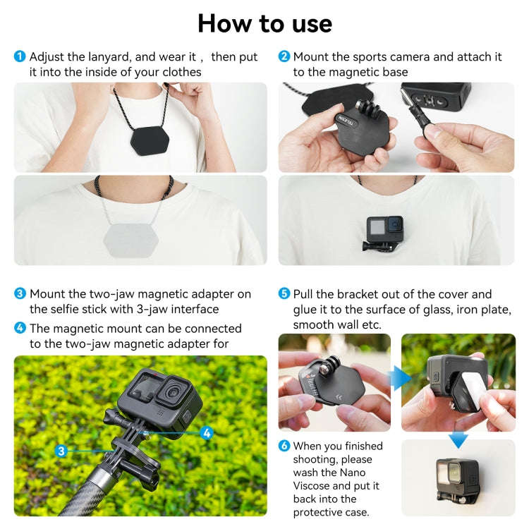 TELESIN Magnetic Action Camera Quick Release Bracket Mount,Spec: Extended Suit