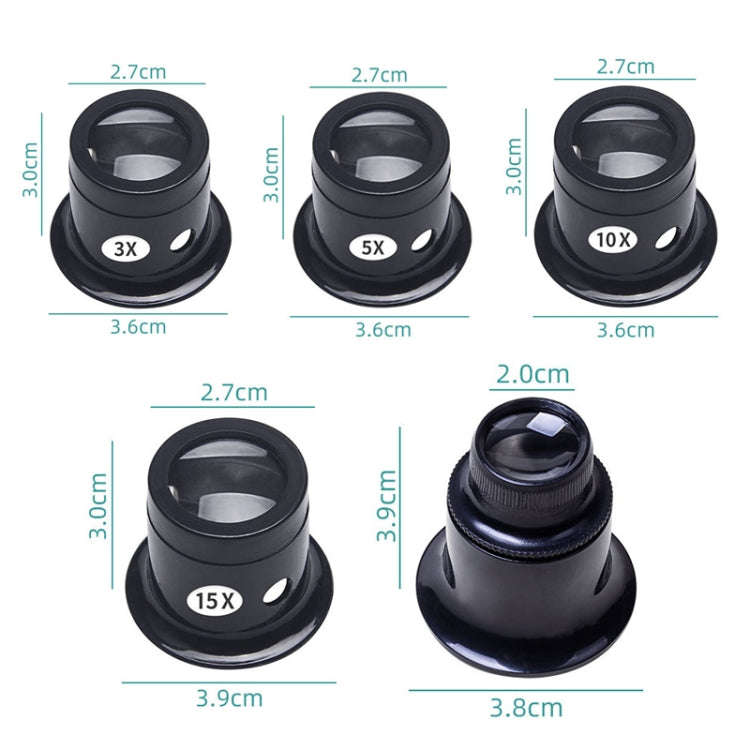 5pcs Eyepiece Magnifier Glass Lens Eyepiece Type Repair Magnifier, Times: 10X