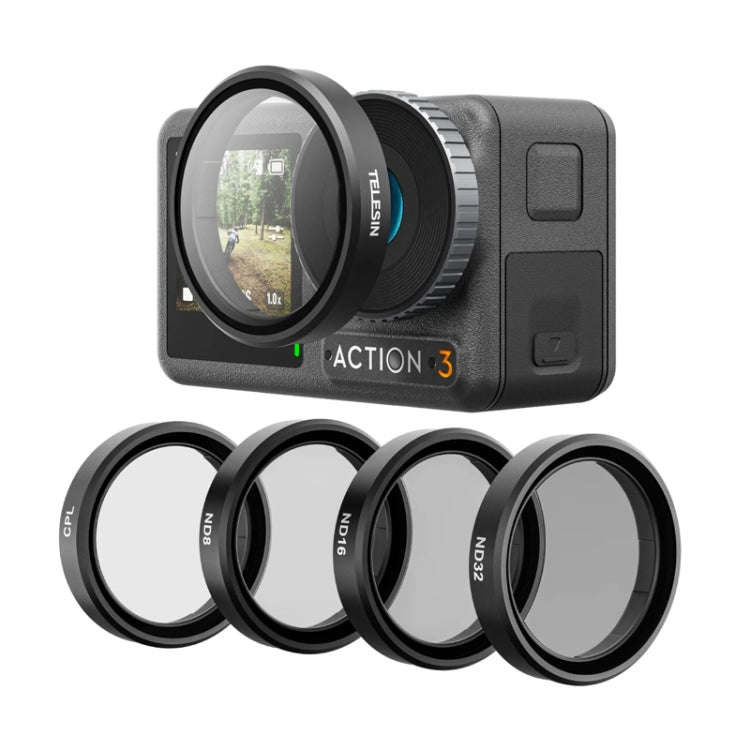 For DJI OSMO Action 3 / 4 TELESIN ND CPL Filter Set Aluminium Alloy Frame Lens(CPL+ND8/16/32 Set)