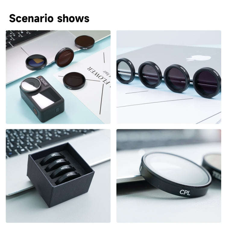For DJI OSMO Action 3 / 4 TELESIN ND CPL Filter Set Aluminium Alloy Frame Lens(CPL+ND8/16/32 Set)