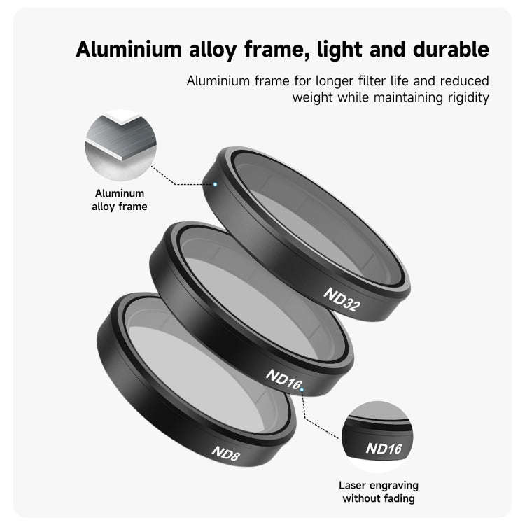 For DJI OSMO Action 3 / 4 TELESIN ND CPL Filter Set Aluminium Alloy Frame Lens(CPL+ND8/16/32 Set)