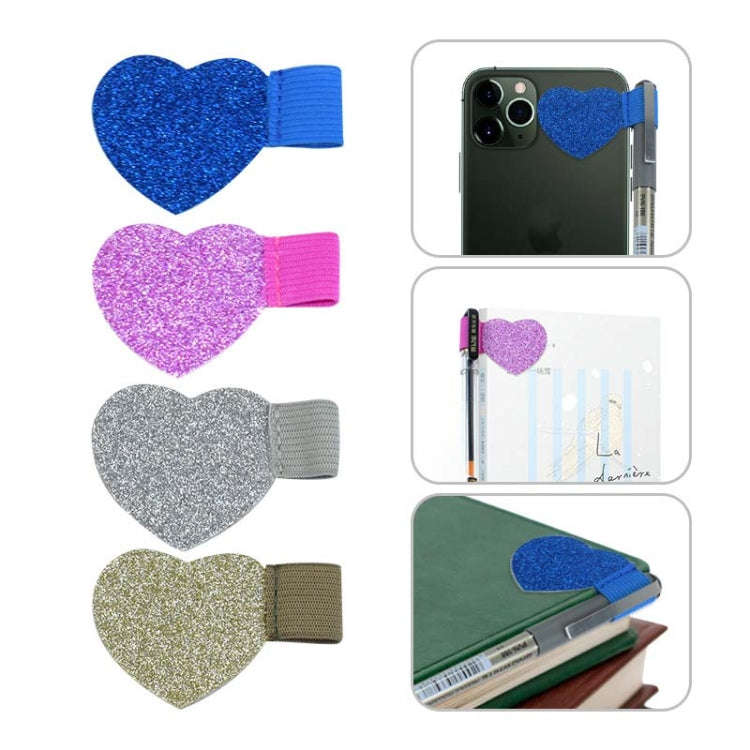 2pcs Mini Self-Adhesive Love Pen Holder PU Pen Clip Elastic Band Pen Insert(Blue)