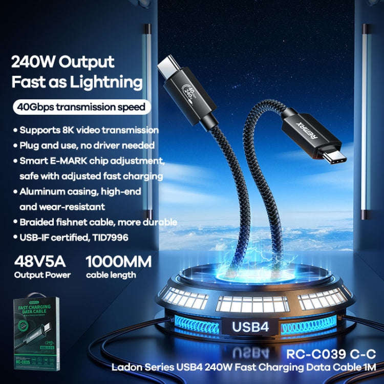 Remax  RC-C039  Dual USB-C / Type-C Compatible with USB4.0  240W Fast Charging Data Cable, Length:1m