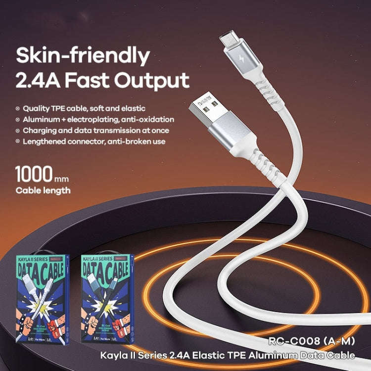 REMAX RC-C008 USB To Micro USB 2.4A TPE Soft Anti-breakage Data Cable,Length 1m(White)
