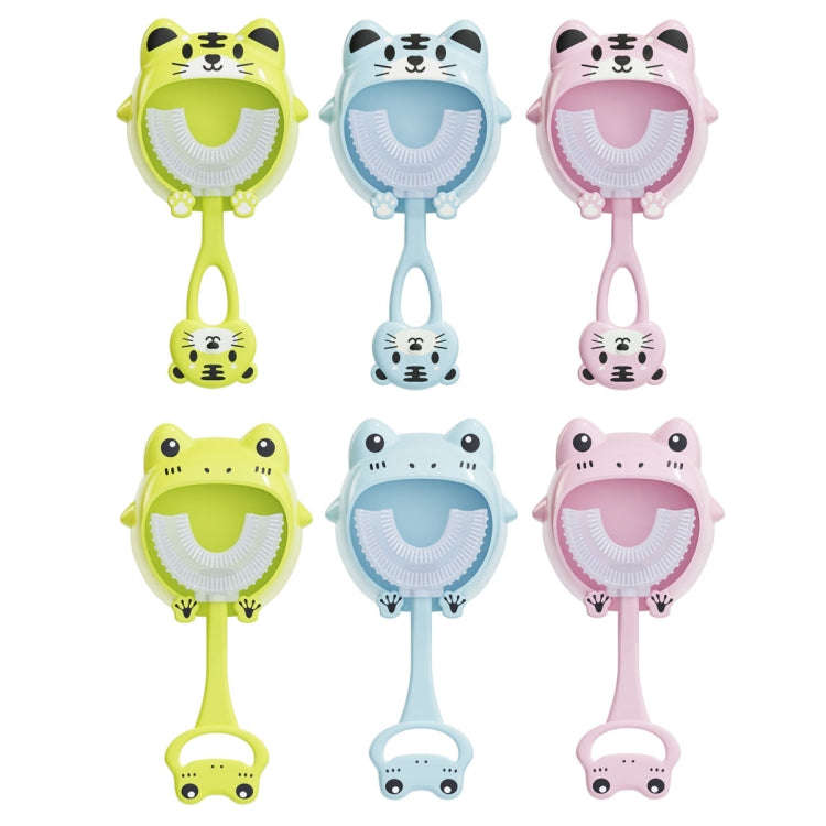 S8 2pcs Children Cartoon Animal Manual U-shaped Silicone Toothbrush for 2-12 Years Old(Pink Tiger)