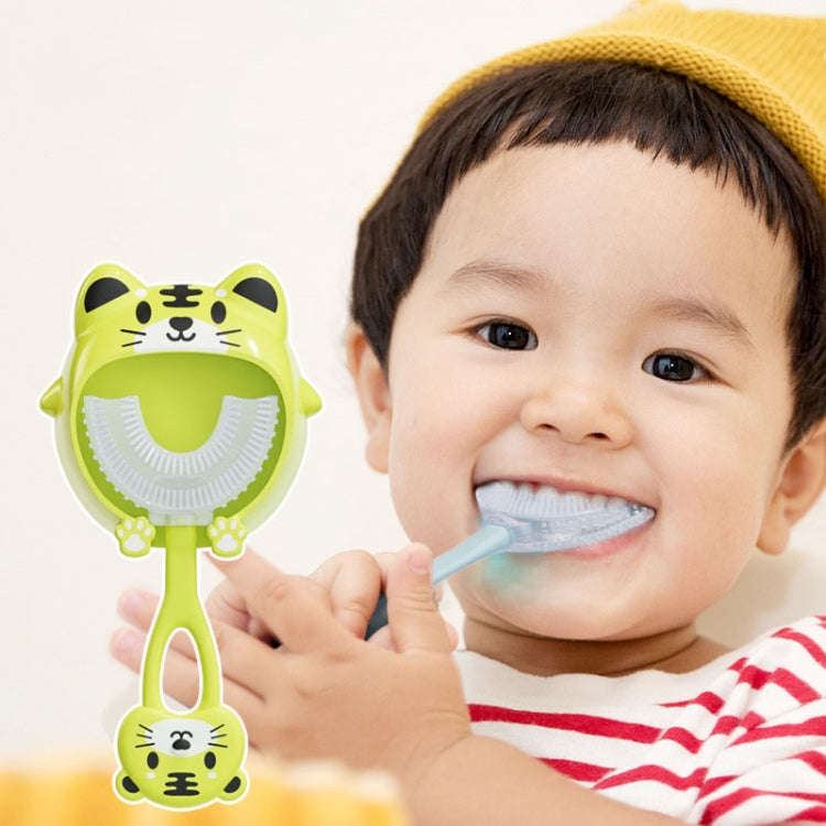 S8 2pcs Children Cartoon Animal Manual U-shaped Silicone Toothbrush for 2-12 Years Old(Pink Tiger)