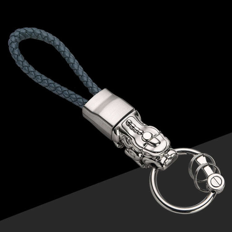 Braided Leather Rope Brave Troops Keychain With LED Light Metal Pendant(White+Gray Rope)