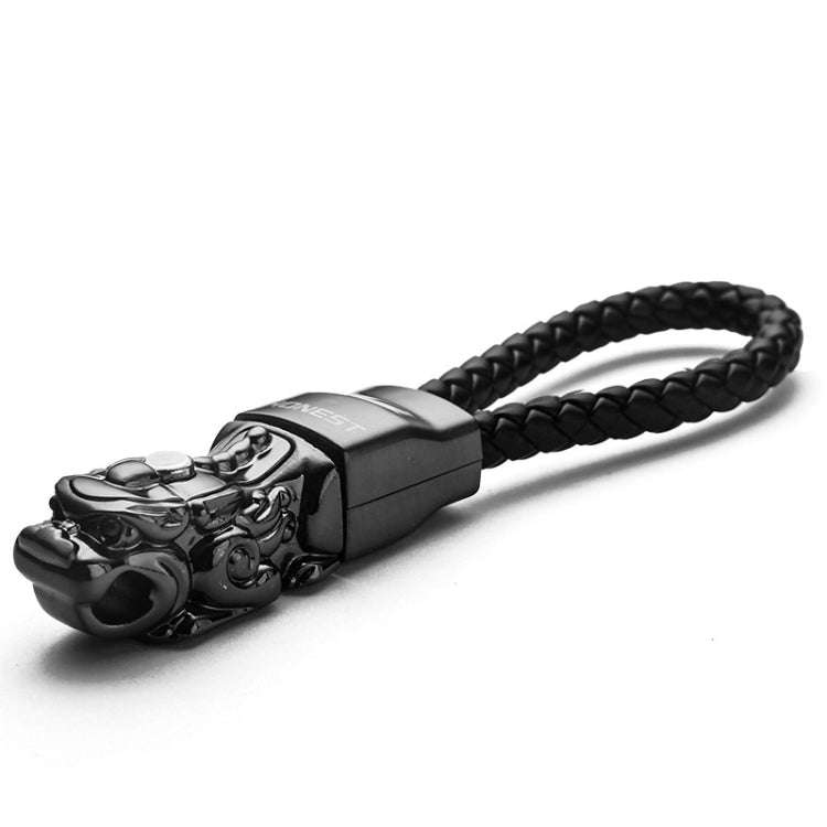 Braided Leather Rope Brave Troops Keychain With LED Light Metal Pendant(Golden+Orange Rope)