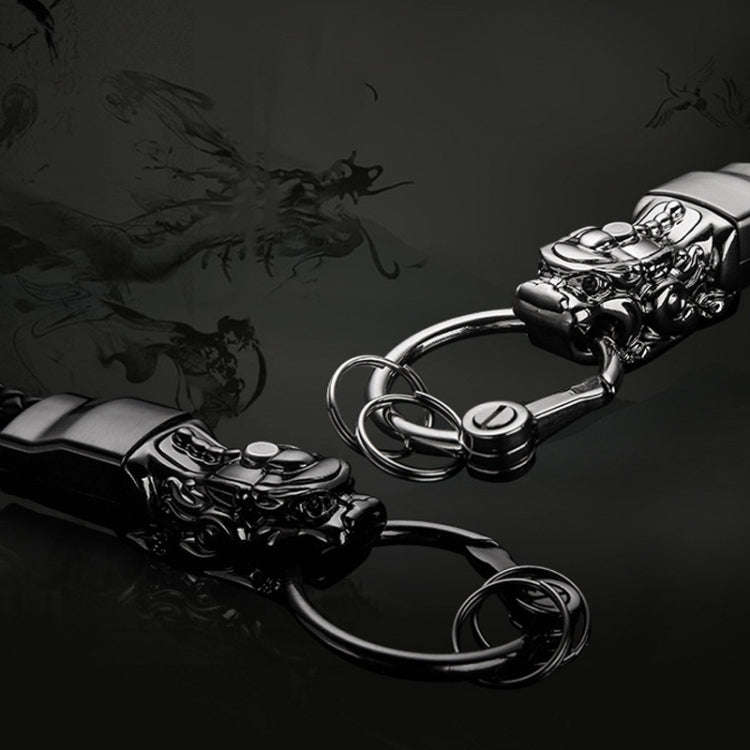 Braided Leather Rope Brave Troops Keychain With LED Light Metal Pendant(Golden+Orange Rope)