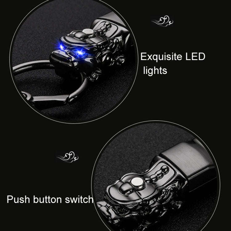 Braided Leather Rope Brave Troops Keychain With LED Light Metal Pendant(Black+Black Rope)