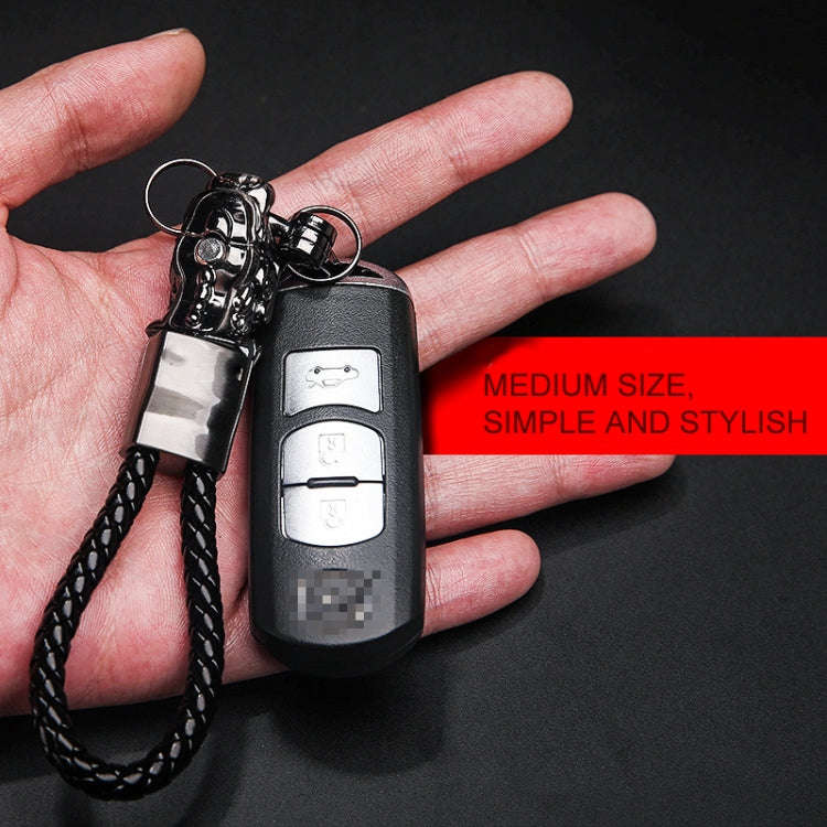 Braided Leather Rope Brave Troops Keychain With LED Light Metal Pendant(White+White Rope)
