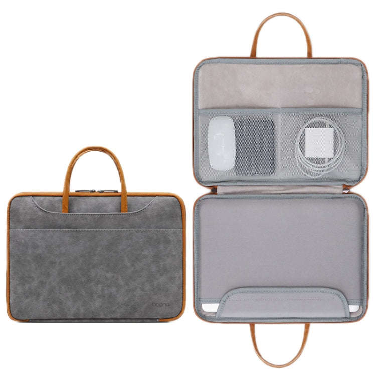 Baona Leather Fully Open Portable Waterproof Computer Bag, Size: 13/13.3 inches(Gray Brown)