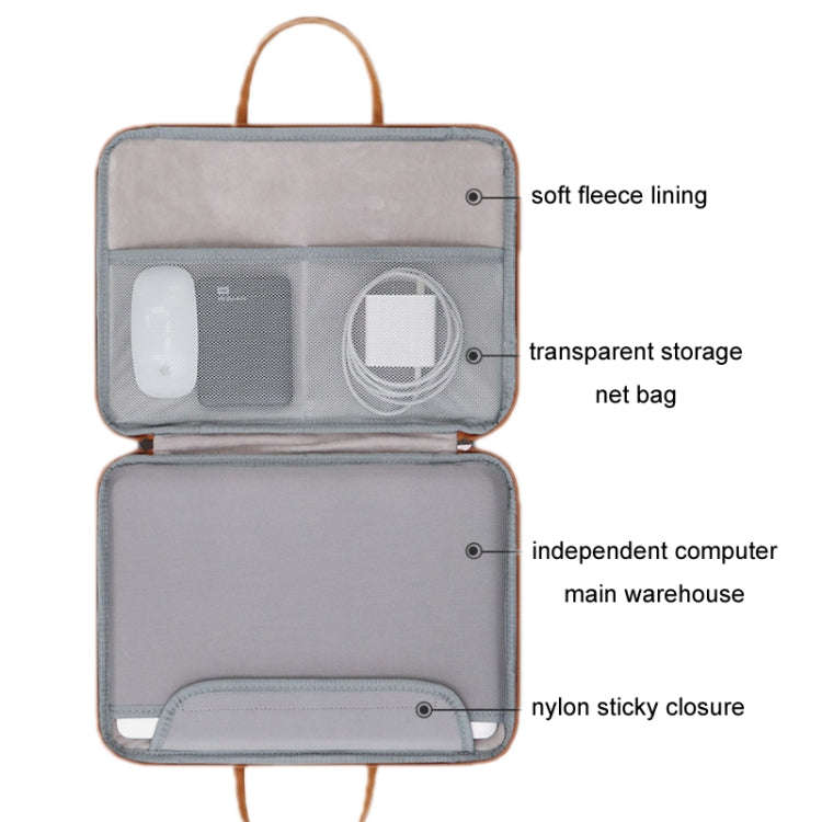 Baona Leather Fully Open Portable Waterproof Computer Bag, Size: 14 inches(Gray Brown)