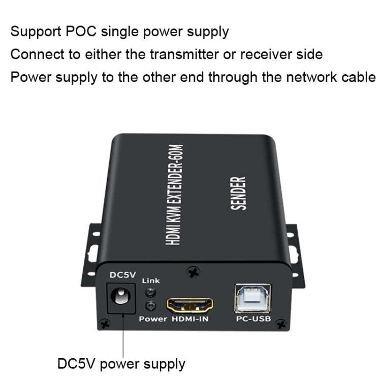BW-HKE60A HDMI 60m KVM With USB Extender Support POE Single-End Power Supply With US Plug(Black)