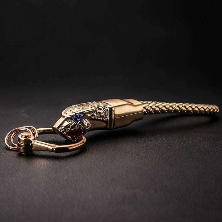 HONEST Diamond Encrusted Car Keychain Leather Cord Leopard Metal Keychain Pendant(Basic Gold)
