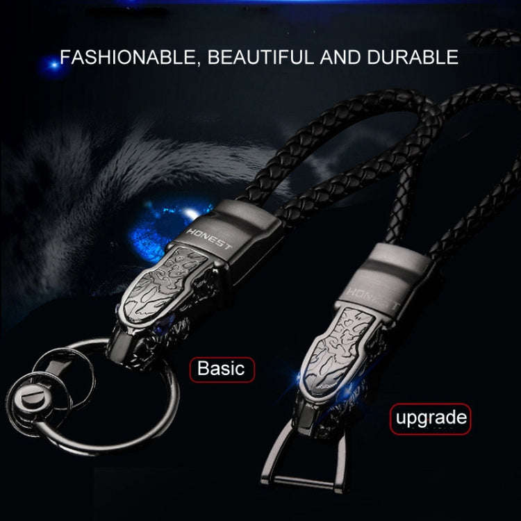 HONEST Diamond Encrusted Car Keychain Leather Cord Leopard Metal Keychain Pendant(Basic Gold)