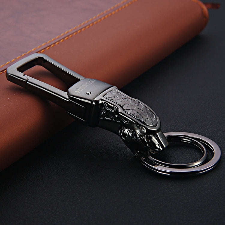 HONEST Metal Car Keychain Leopard Head Key Chain Pendant(Basic Black Nickel)