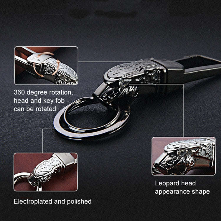 HONEST Metal Car Keychain Leopard Head Key Chain Pendant(Basic K Golden)