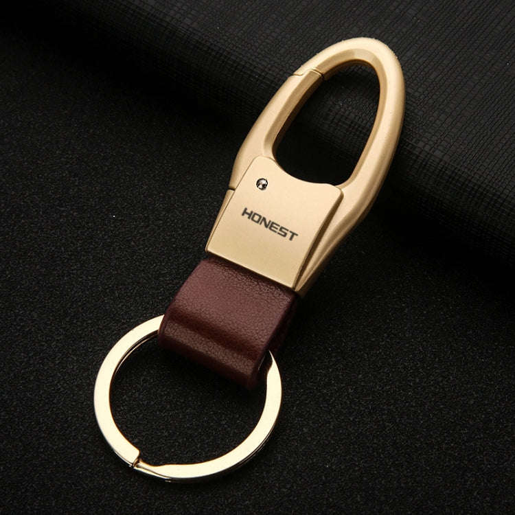 HONEST Leather Car Keychain Simple Circle Ring Pendant Keychain(Sand Gold)
