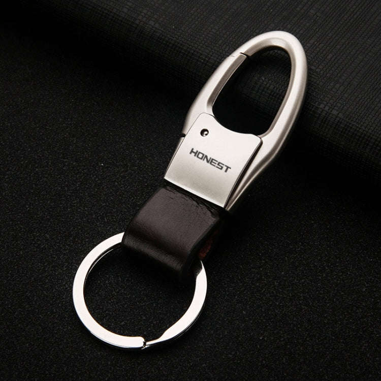 HONEST Leather Car Keychain Simple Circle Ring Pendant Keychain(Silver)