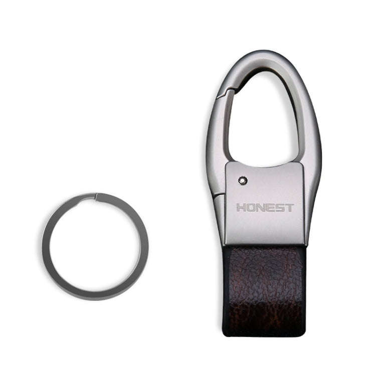 HONEST Leather Car Keychain Simple Circle Ring Pendant Keychain(Black)