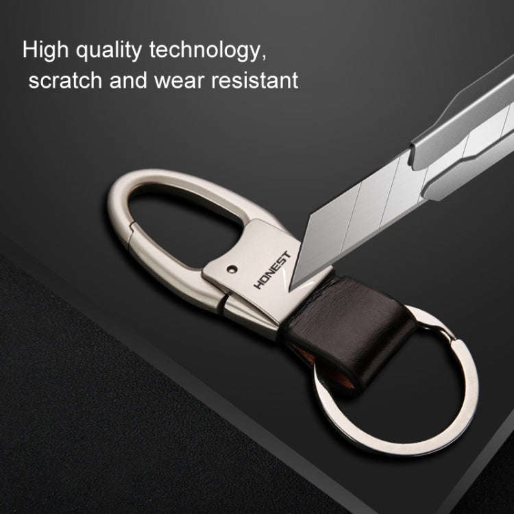 HONEST Leather Car Keychain Simple Circle Ring Pendant Keychain(Black)