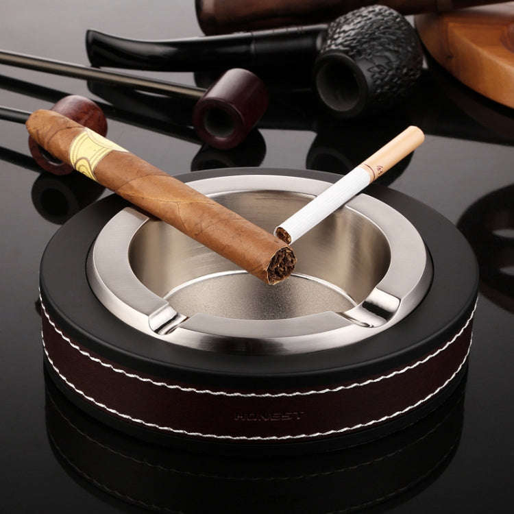HONEST Cigar Ashtray Metal Cowhide Leather Personalized Ashtray, Color: Silver