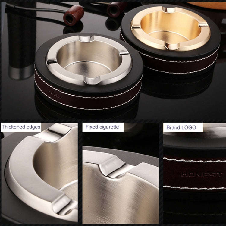 HONEST Cigar Ashtray Metal Cowhide Leather Personalized Ashtray, Color: Silver