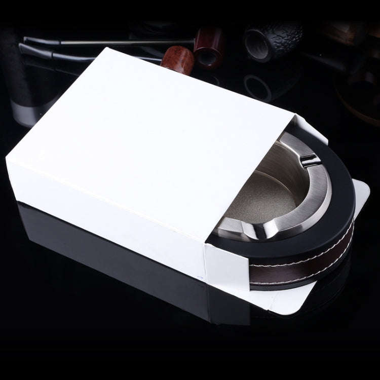 HONEST Cigar Ashtray Metal Cowhide Leather Personalized Ashtray, Color: Black+Black