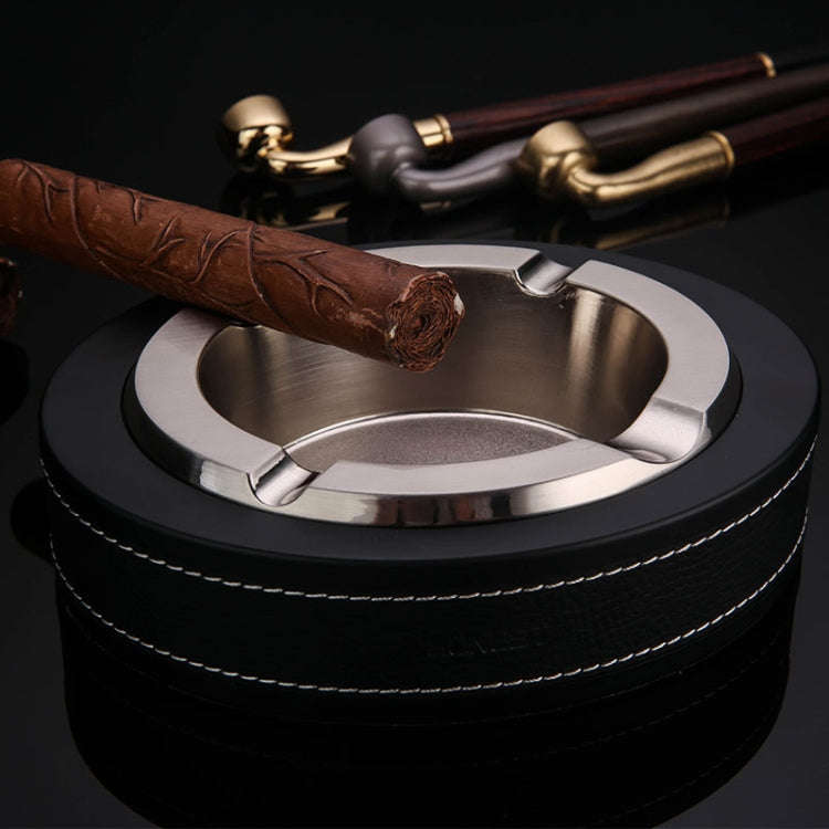 HONEST Cigar Ashtray Metal Cowhide Leather Personalized Ashtray, Color: White+Black skin