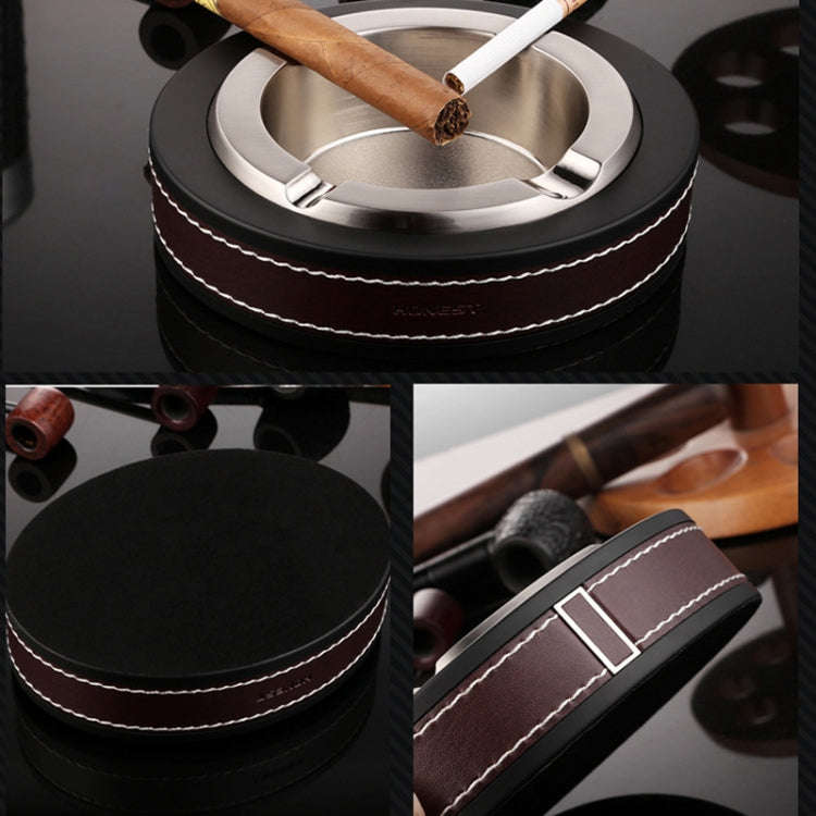 HONEST Cigar Ashtray Metal Cowhide Leather Personalized Ashtray, Color: White+Black skin