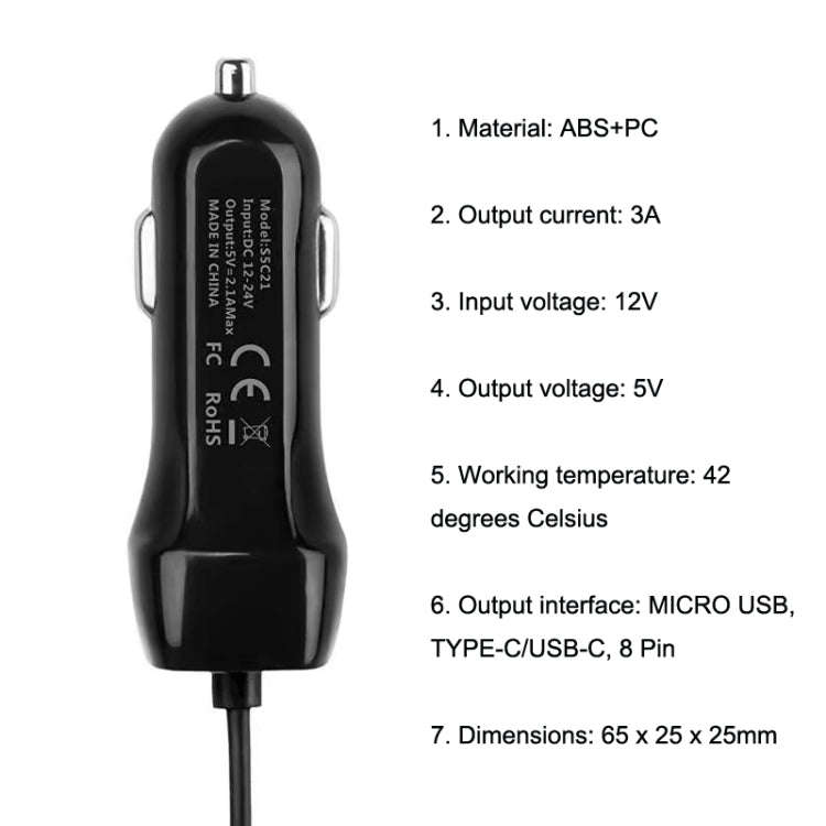 522AL Fast Charging With Cable Car Charging, Output Interface: Type-C/USB-C (Black)