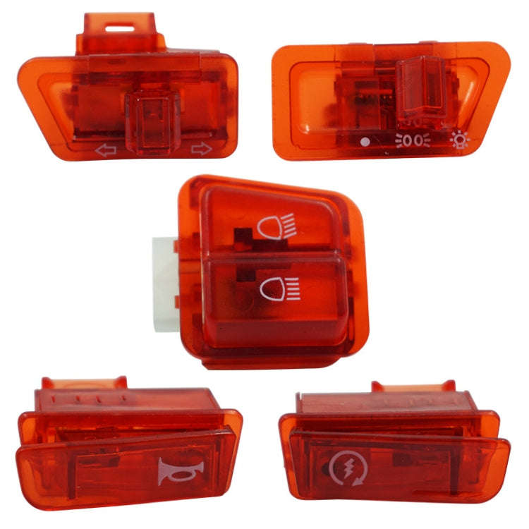Motorcycle Headlight Horn Steering Switch Accessories(5 in 1 Red)