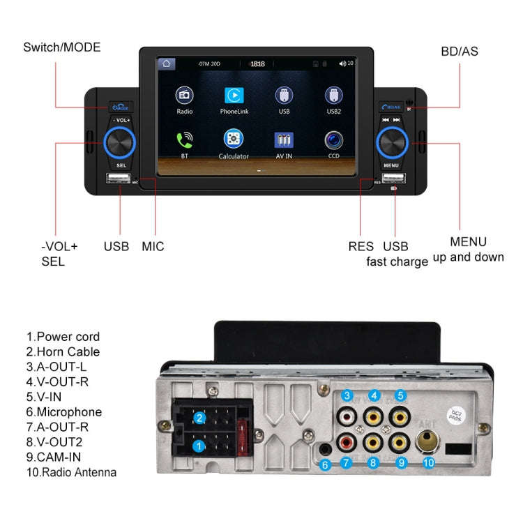 A3107 5 inches Car MP5 Wired CarPlay Universal Bluetooth Player With Microphone, Style: Standard+...