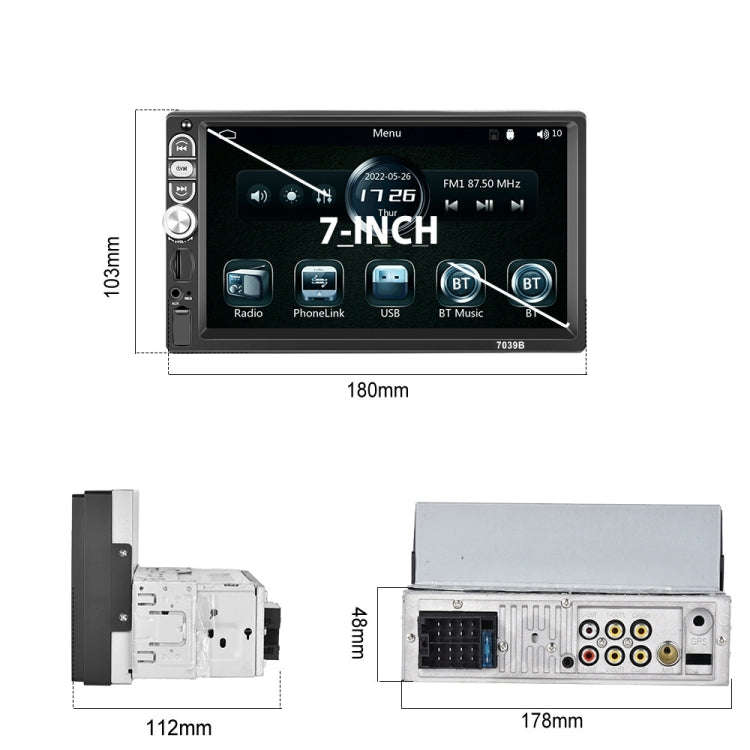 A3061 7 Inches MP5 Bluetooth Player Universal Wired CarPlay Reversing Image Integrated, Style: St...