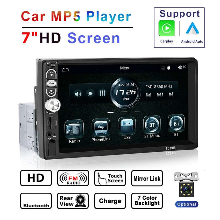 A3061 7 Inches MP5 Bluetooth Player Universal Wired CarPlay Reversing Image Integrated, Style: St...