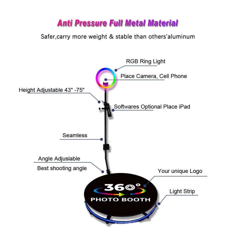 68cm RGB Fill Light Photo Booth Turning Led Camera Photo Spin Stand With Flight Case