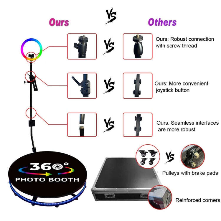 68cm RGB Fill Light Photo Booth Turning Led Camera Photo Spin Stand With Flight Case