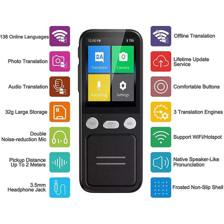 T16 Smart AI Translation Travel Translator Supports 138 Language Mutual Translation 14 Offline Tr...