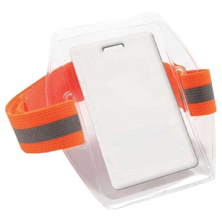 PVC Soft Plastic Card Holder Polyester Reflective Wristband Badge Card Holder Arm Adjustable ID B...