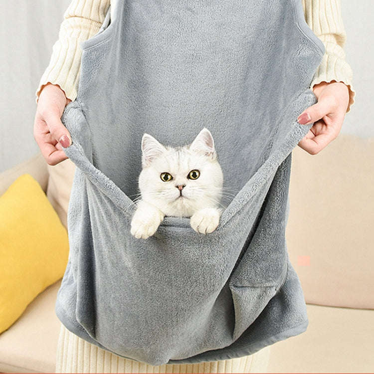 Cat Hug Apron Fleece Carriers Bags Anti-sticky Fur Hold Cats Pocket(Gray)